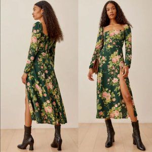 Reformation EUC Green Belvedore Floral Sigmund Slit Midi Dress - Sz 6